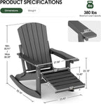 Adjustable Adirondack Rocking Chair Set of 2 with Retractable Ottoman Footrest, 4-in-1 Foldable HDPE Outdoor Rocker, Weather Resistant Adirondack Chair for Porch, Garden & Poolside, Grey
