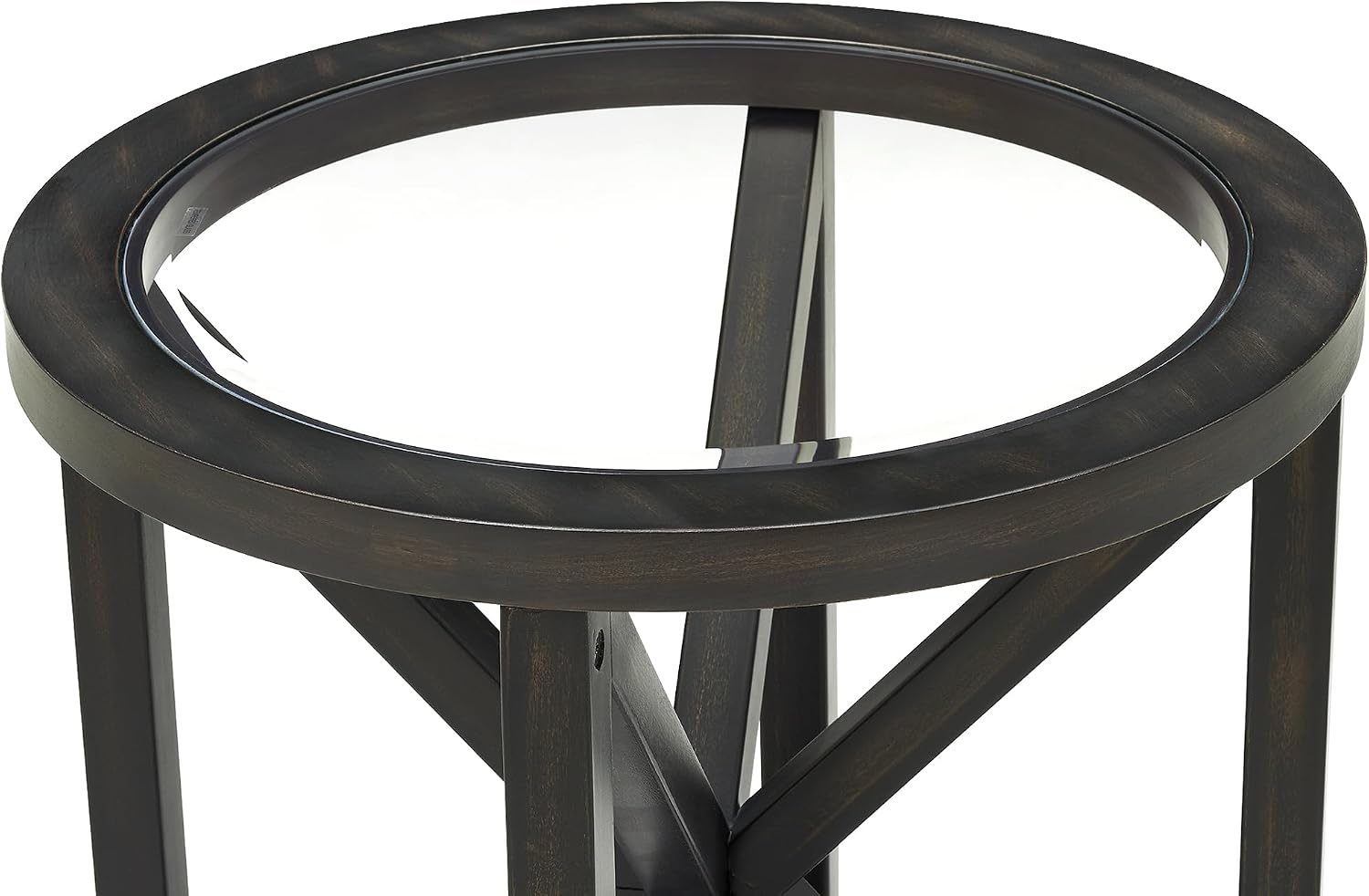 22 inch Round Side Table, Tempered Glass End Table with Solid Wood Base for Living Room, Black