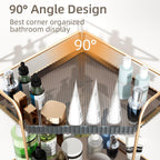 LEEDA 2-Tier Corner Bathroom Counter Organizer, Countertop Makeup & Skincare Organizer Shelf, Two Tiered Vanity Storage Tray for Bathroom Sink, Kitchen Corner Spice Rack, Gold