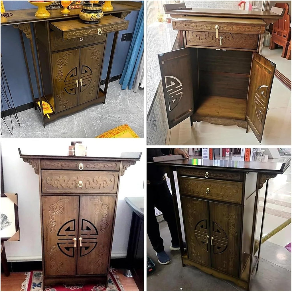Bamboo Buddha Altar Table - Personal Shrine Cabinet for Meditation, Relaxation, and Worship - Chinese Design with Storage(140x40x108cm/55.1"x15.7"x42.5")