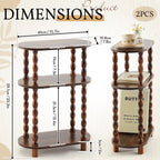 Narrow Side Table Set of 2, 3 Tier Skinny End Table for Small Space 15.7" L x 23.3" H Oval Wood Nightstand with Spindle Leg and Open Shelve, Slim Sofa Couch Accent Stand for Living Room Bedroom, Brown