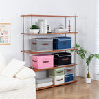 Collapsible Storage Boxes Baskets with Lid Cotton Linen Fabric Storage Bins with Faux Leather Handles Decorative Washable Cube Organizer Container for Home Closet Bedroom (Blue, Small Size)