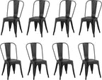 Metal Dining Chairs Set of 8, Stackable Tolix-Style Chairs with Back,Designed for Everyday Indoor Dining,Kitchen & Dining Room (Matte Black)