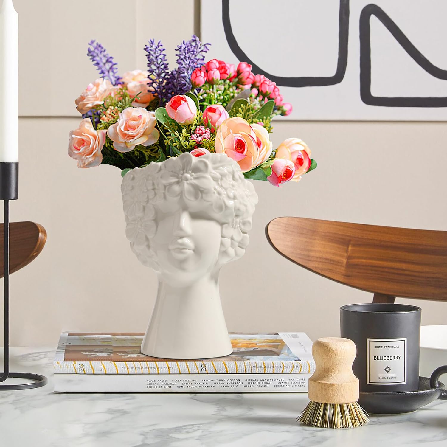 ComSaf White Ceramic Face Vase for Decor,Modern Style Female Form Flower Vase,Unique Flower Vase for Home Living Room Office Decor - Face Type B