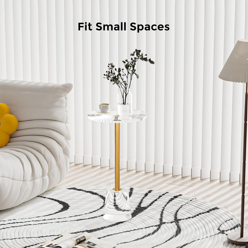 Clear Acrylic Table, Round Modern Side Table, Small End Table, Brushed Brass Metal, Acrylic Furniture for Office, Living Room and Bedroom, 12" L x 12" W x 21.65" H