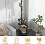 360° Swivel Side Table for Small Spaces End Table with 3-Tier Storage 66" Tall Couch Tables with Coat Rack for Bedroom Living Room Bedside Entrance (White)