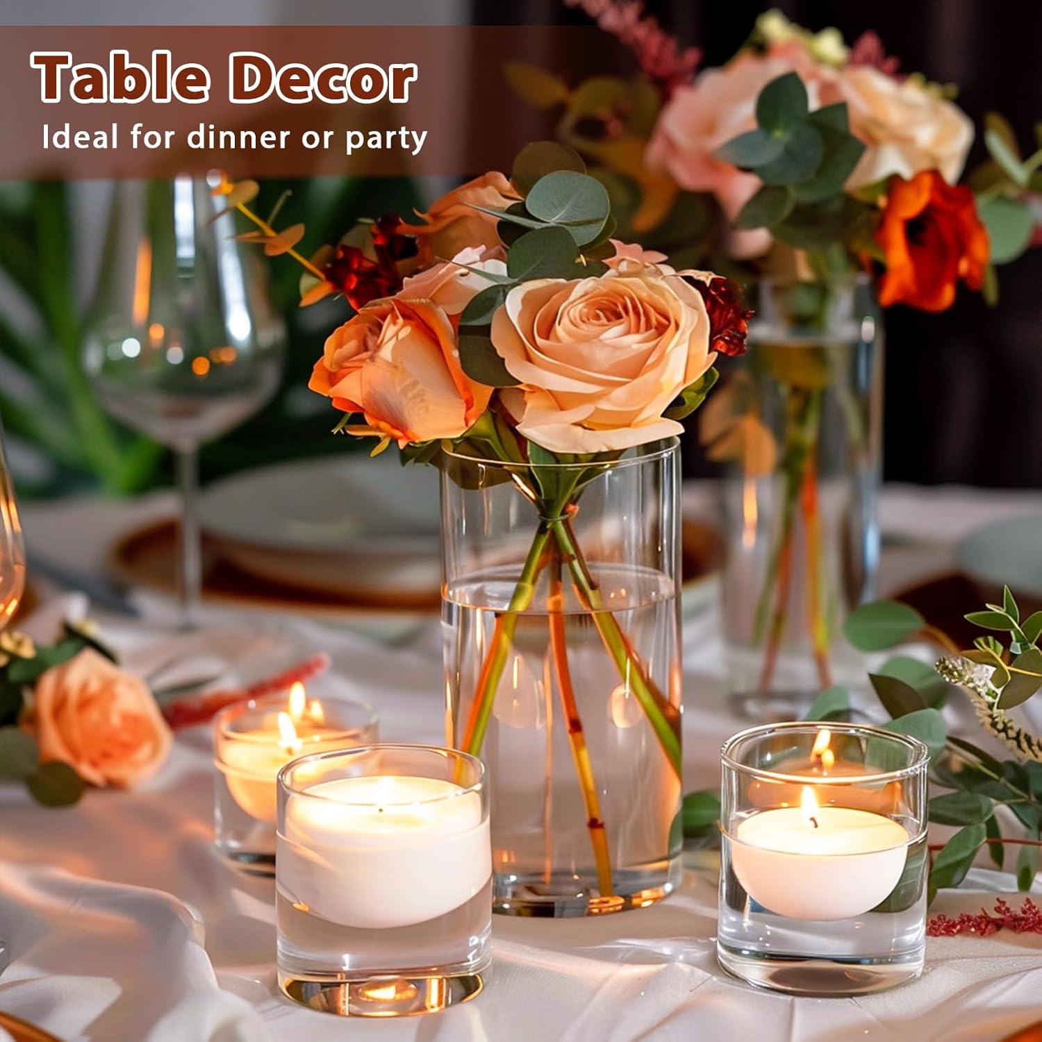 UPBUD 6 Inch Glass Cylinder Vases for Centerpieces | 12Pcs Clear Small Flower Vase for Wedding Decorations, Floating Candle Vases in Bulk, Hurricane Candle Holders for Table, Home Décor