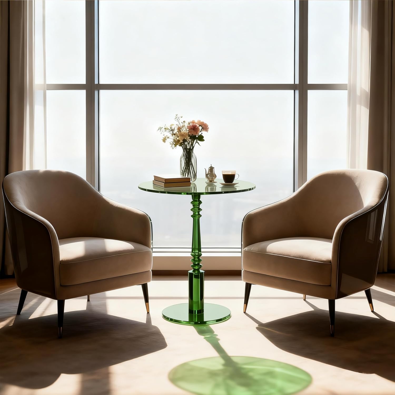 Modern Acrylic Side Table, Round Clear End Table for Living Room,Bedroom Lobby and Office Easy Assembly (Green, Large)