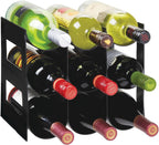 mDesign Plastic Water Bottle Organization/Wine Rack Storage Organizer for Kitchen Countertops, Cabinet, Bin, Pantry, Fridge, Refrigerator, 3 Tiers, 9 Bottles, Lumiere Collection - Black