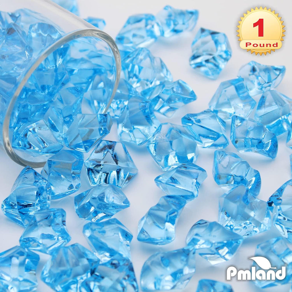 PMLAND Clear Fake Ice Rocks – 180 Pcs Large Light Blue Acrylic Gems Crushed Plastic Diamonds Vase Filler for Centerpieces, Theme Décor, Holidays, Parties, Aquarium & Table Scatter