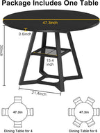 knoworld Round Dining Table for 4, Kitchen Tables Dining Room Circle Dinner Table with Pedestal Metal Frame, Space Saving Wood Industrial Kitchen Tables for Dining Room, Living Room, Black, 47 Inch