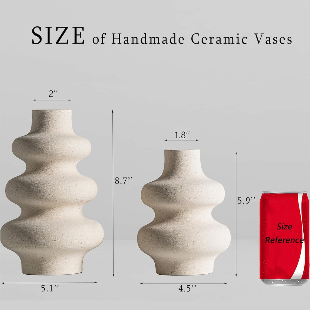 Steviieden Ceramic Vases Set 2, Modern Home Decor,Off White Round Vases,Modern Dried Flower Vases, Boho Home Decor for Centerpieces Wedding Dinner Table Party Living Room Office Bedroom