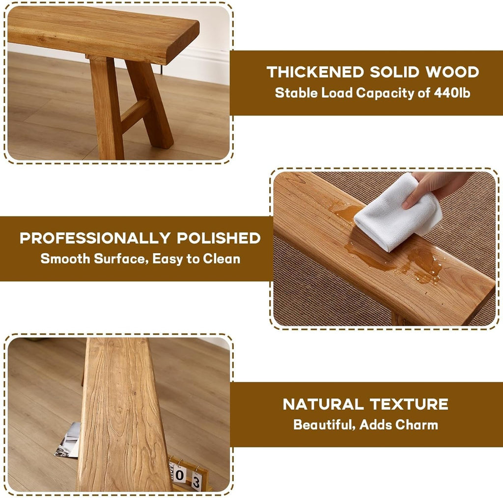 Narrow Entryway Bench Farmhouse Wood End of Bed Bench 20" 32" 39" 47" 55" 63" 71" 79" Sturdy Stable Skinny Long Benchs for Bedroom Hallway Dining Room Porch Easy to Assemble Natural Finish(47")