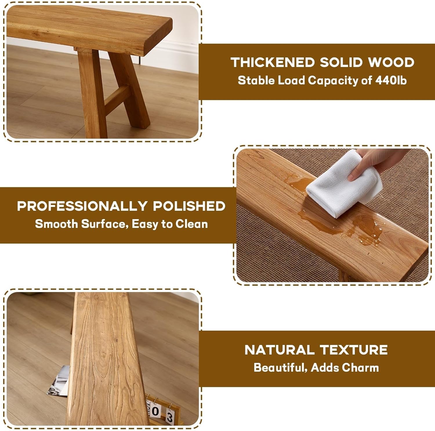 Narrow Entryway Bench Farmhouse Wood End of Bed Bench 20" 32" 39" 47" 55" 63" 71" 79" Sturdy Stable Skinny Long Benchs for Bedroom Hallway Dining Room Porch Easy to Assemble Natural Finish(47")