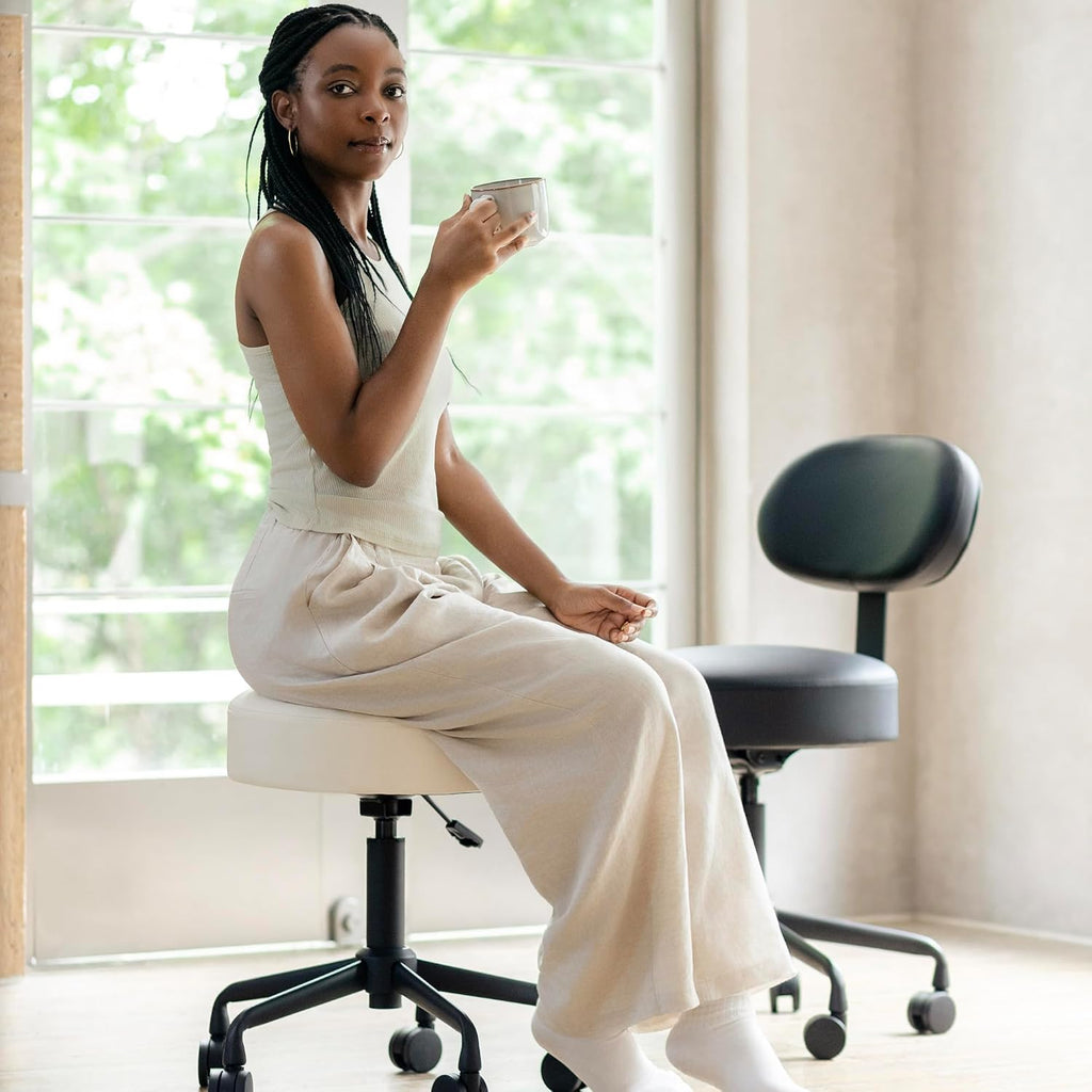 Heavy Duty Extra Wide Thick Cushion Seat Adjustable Height Swivel Rolling Stool for Clinic, Salon, Tattoo, Office, Bar and Home - NAIA 502 (Vanilla, Standard)