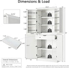 72'' Tall Mid-Century Kitchen Pantry with 3 Adjustable Shelves, Freestanding Storage Cabinet with 8 Door Shelves & 1 Hidden Drawer, Versatile Cupboard for Kitchen, Dining & Living Room,White