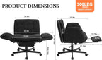 Criss Cross Chair with Footrest & 5 Level Folding Arms Full Relaxation, Wide Cross Legged Office Chair for Home Office, Comfy Swivel Desk Chair with Ottoman, Chenille Vanity Chair (Black)