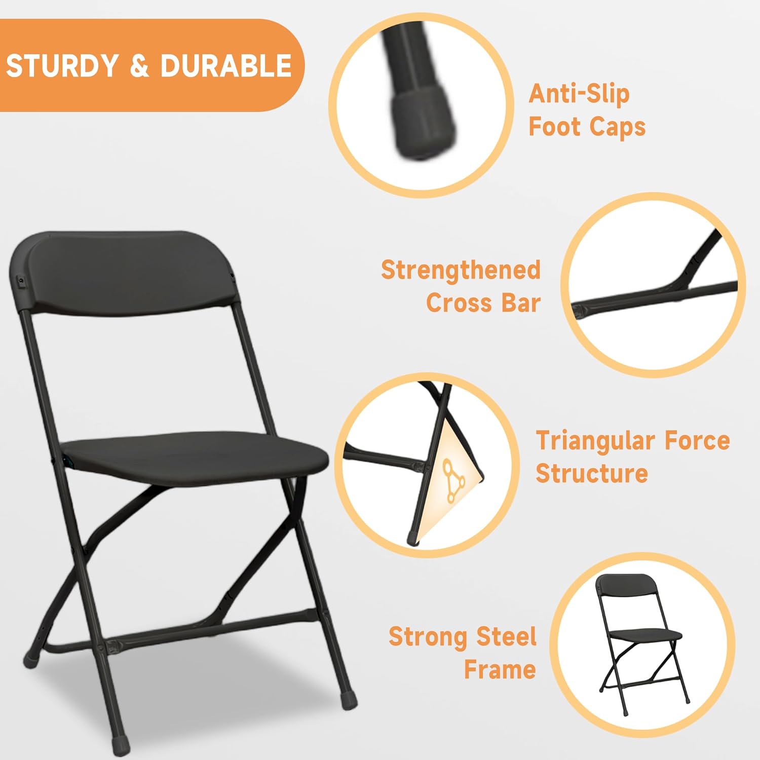 1 Pack Black Plastic Folding Chair,Portable,Set of 1,Heavy-Duty Commercial Seats with Steel Frame, 350 lb Capacity, for Indoor & Outdoor Events, Banquet, Party, Dinning, Work