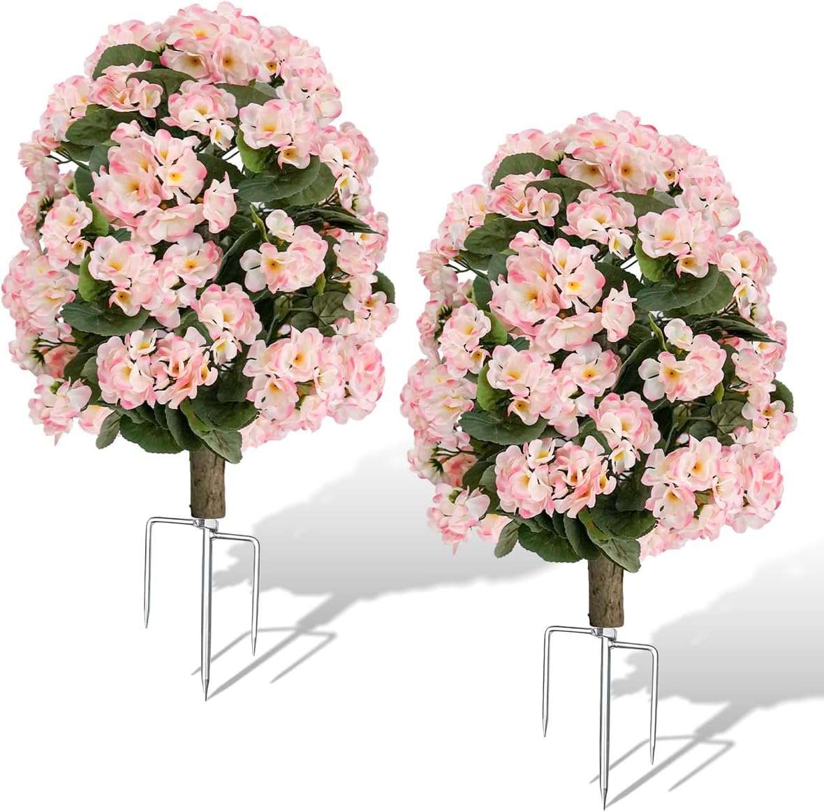 Artificial Topiary Flower Balls Outdoor Set of 2, UV Resistant Faux Outdoor Plants with Durable Metal Stakes, Realistic Bark-Textured Trunk, for Front Porch Outdoor Decor Patio Garden Decor