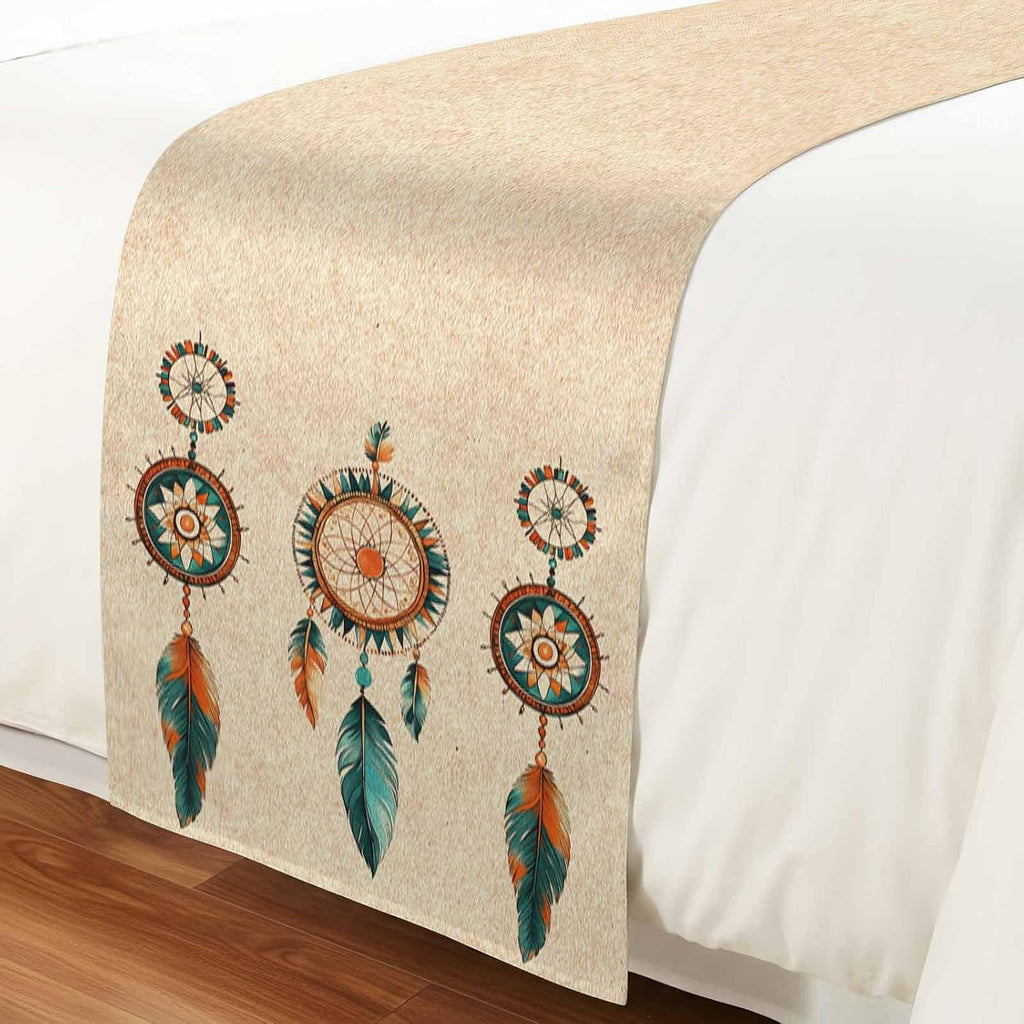 Yukro Retro Feather Bed Runner Scarf, Native American Indian Ethnic Tribe Aztec King Bed Scarf Runner, No Fading Decorative Bedding Scarf for Bedroom Hotels Homes and Guestrooms