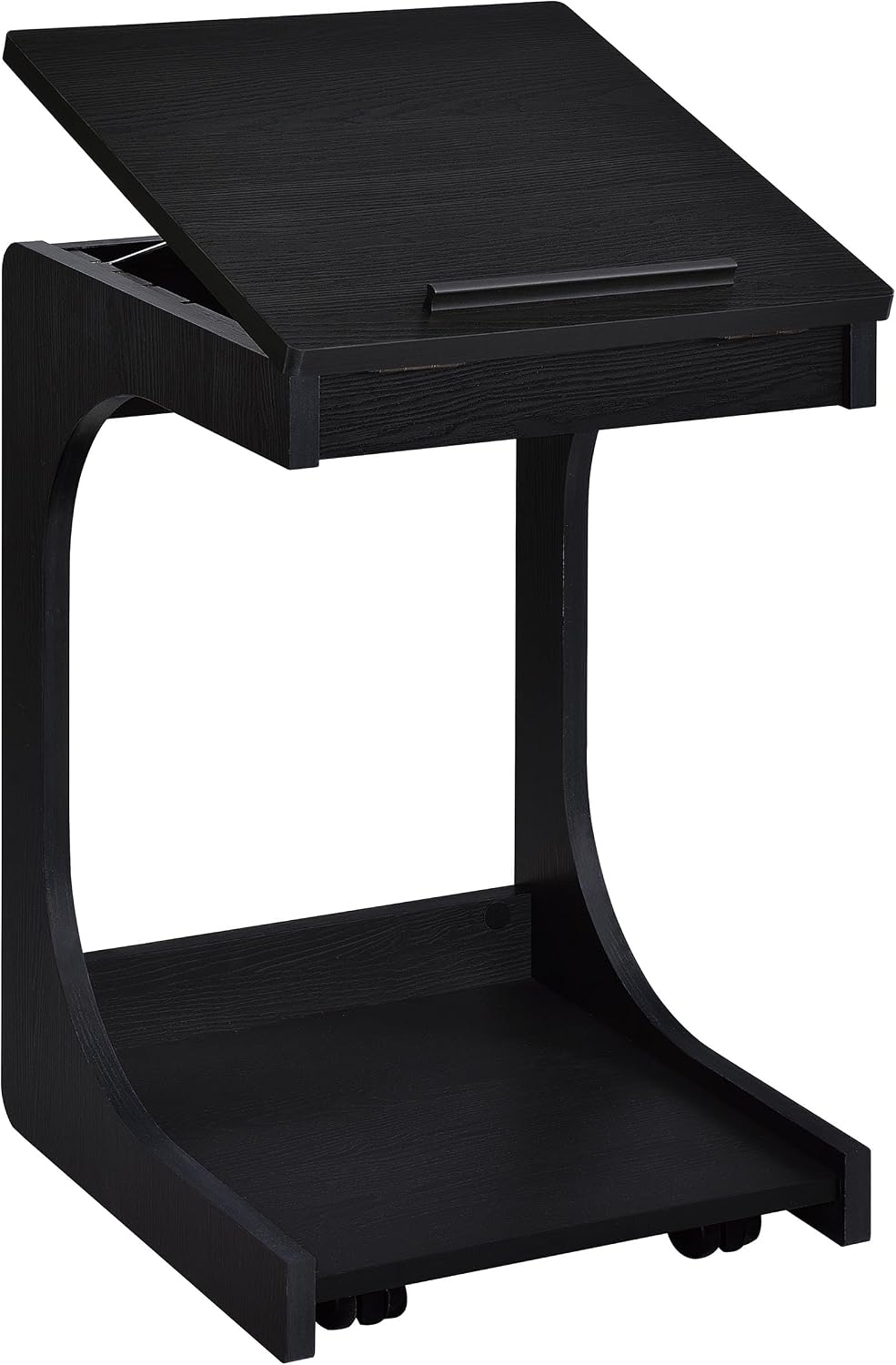 Coaster Home Furnishings - Ralston - Wood - C-Shaped Lift-Top Side Table with Sculpted Frame, Lower Open Shelf, and Black Casters - Living Room - 25.5-Inch - Black Finish - 930290