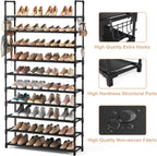 VTRIN 10 Tier Shoe Rack Tall Large Capacity Wide Shoe Organizer with Two Hooks Sturdy Metal Shoe Shelf for Entryway, Closet, Bedroom