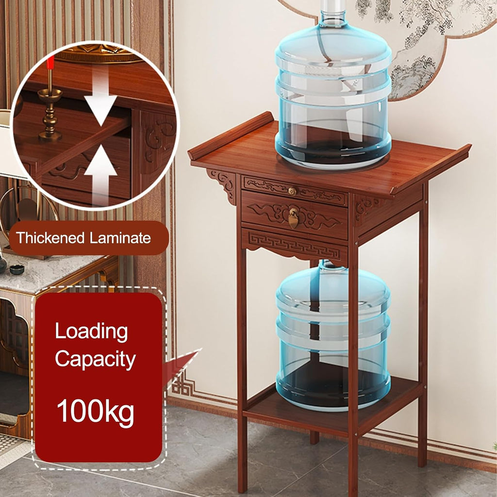 Meditation Table, Altar Cabinet with Pull-Out Storage Board, Personal Shrine Stand for Homes and Temples