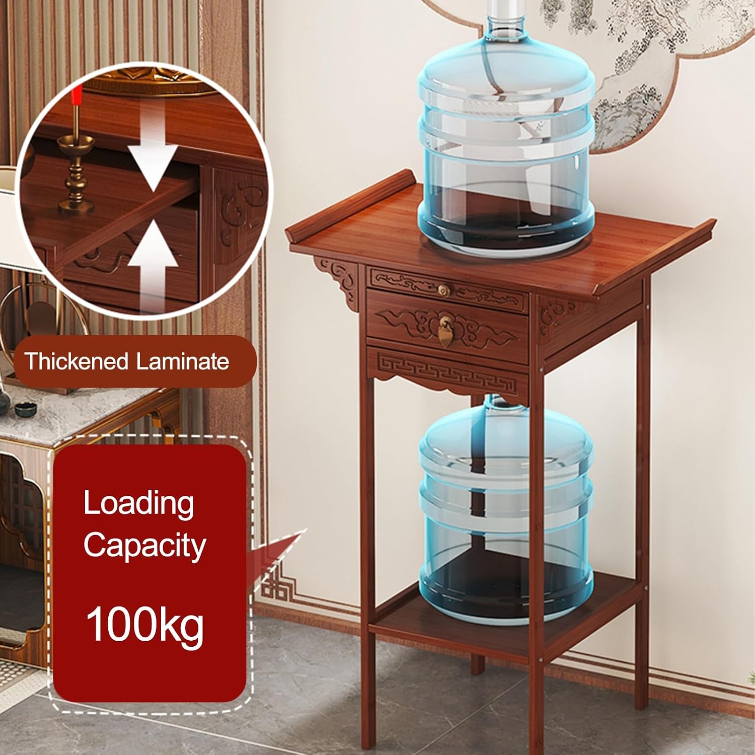 Meditation Table, Altar Cabinet with Pull-Out Storage Board, Personal Shrine Stand for Homes and Temples