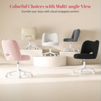 DurayLoly Vanity Chair with Open Hollow Back, Armless Desk Chair with Silent Wheels, Height Adjustable, Soft Teddy Fabric, 360° Swivel for Bedroom Vanity & Home Office, Candy Pink