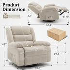 Korser Oversized Recliner Chair, Extra Wide Rocking Chair with Massage and Heat, 360° Swivel Rocker Recliner for Adults, Nursery Chair with Side Pocket, Cashmere Reclining Sofa for Living Room, Beige