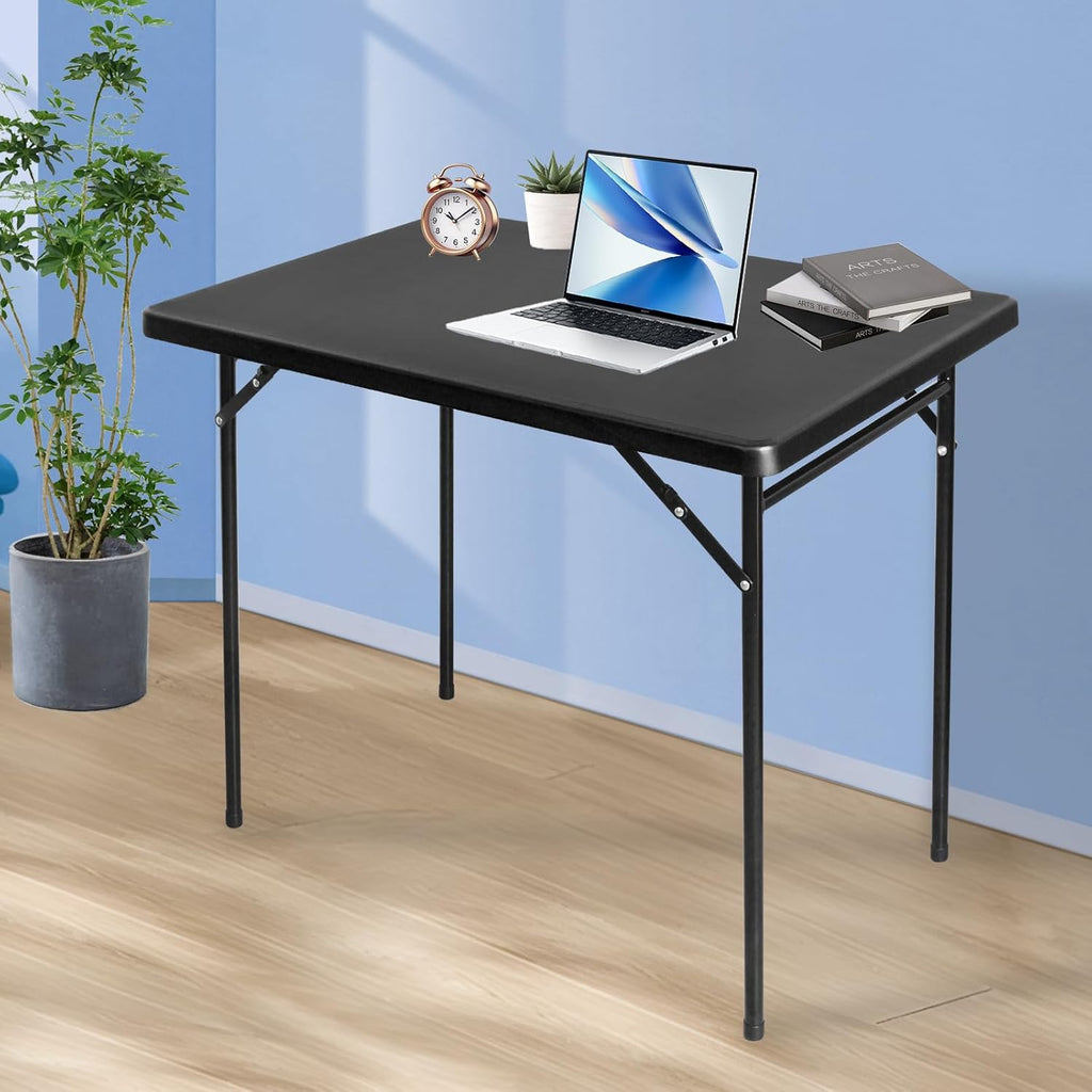 3ft Rectangular Folding Table, All-Occasion Plastic Event Table for Indoor and Outdoor, Portable Desk, Camping, Durable and Stable, HDPE and Steel, Wide Application, Black