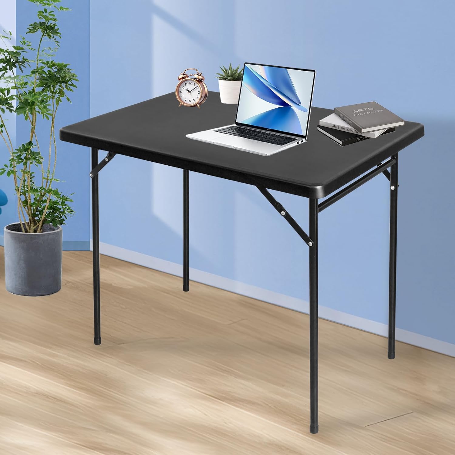 3ft Rectangular Folding Table, All-Occasion Plastic Event Table for Indoor and Outdoor, Portable Desk, Camping, Durable and Stable, HDPE and Steel, Wide Application, Black