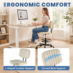 Simple Deluxe Armless Drafting Chair, Low Back PU Leather Office Seat with Footrest Ring, Swivel Rolling Stool for Standing Desk, Studio, Lab, Counter and Small Spaces, Beige