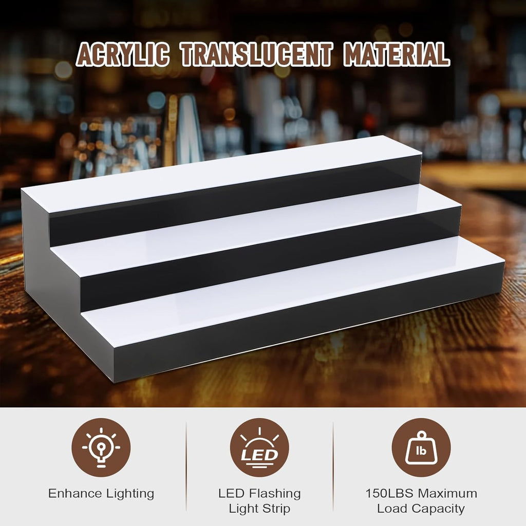 FAHKNS LED Lighted Liquor Bottle Display, 3 Tiers 16 Inch LED Liquor Shelves with RF Remote, Liquor Bottle Accessories Shelf for Home Bar, 16 Static Colors 4 Dynamic Mode