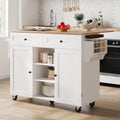 Furnify Kitchen Island with Wheels & Drawers, Kitchen Island Cart, White | Rolling Kitchen Island with Drop Leaf, Mobile Kitchen Storage Cabinet with Towel Rack & Spice Rack for Dining Room, Kitchen