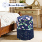Round Fringe Ottoman with Storage, Farmhouse Tassel Velvet Footrest Stool, Flip Top Vanity Ottoman Chair for Living Room Bedroom