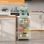 4-Tier Kitchen Storage Cart - Fruit Vegetable Storage Cart with Drawers, Wooden Top Metal Wire Kitchen Organizer and Storage Cart with Wheels to Storage Onions Potatoes Cans Snacks for Kitchen