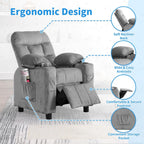 Kids Recliner, Toddlers Kids Recliner Chair with Cup Holder, Ergonomic Adjustable Velvet Lounge Chair with Footrest & Side Pockets, Toddlers Baby Sofa for Boys Girls Bedroom (Gray)