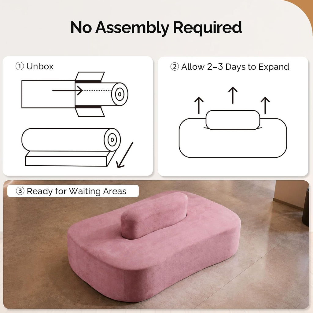 OmySalon 71.6'' Double-Sided Plush Waiting Room Bench, Fully Assembled, Seating for 4-6 People, Lobby Furniture for Beauty Salon, SPA & Office Lobby, Pink