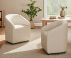 CIMOTA Linen Beige Barrel Dining Chairs with Wheels, Set of 2 — Modern Upholstered Swivel Dining Room Chairs on Casters for Kitchen or Living Room