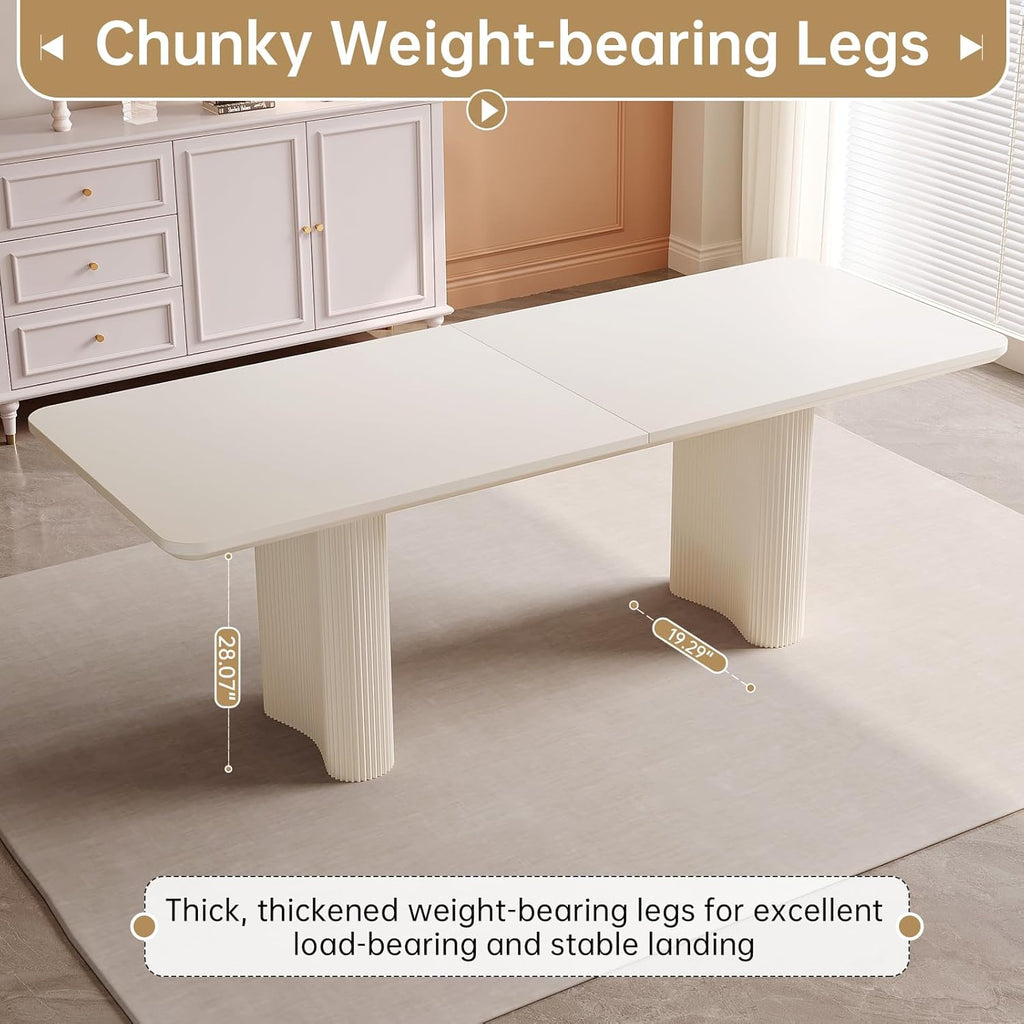 Guyii 78.97" White Rectangular Dining Table, Modern Kitchen Table, Indoor Dining Table for Kitchen, Bar, Living Room, Small Spaces, Easy Assembly, Table Only