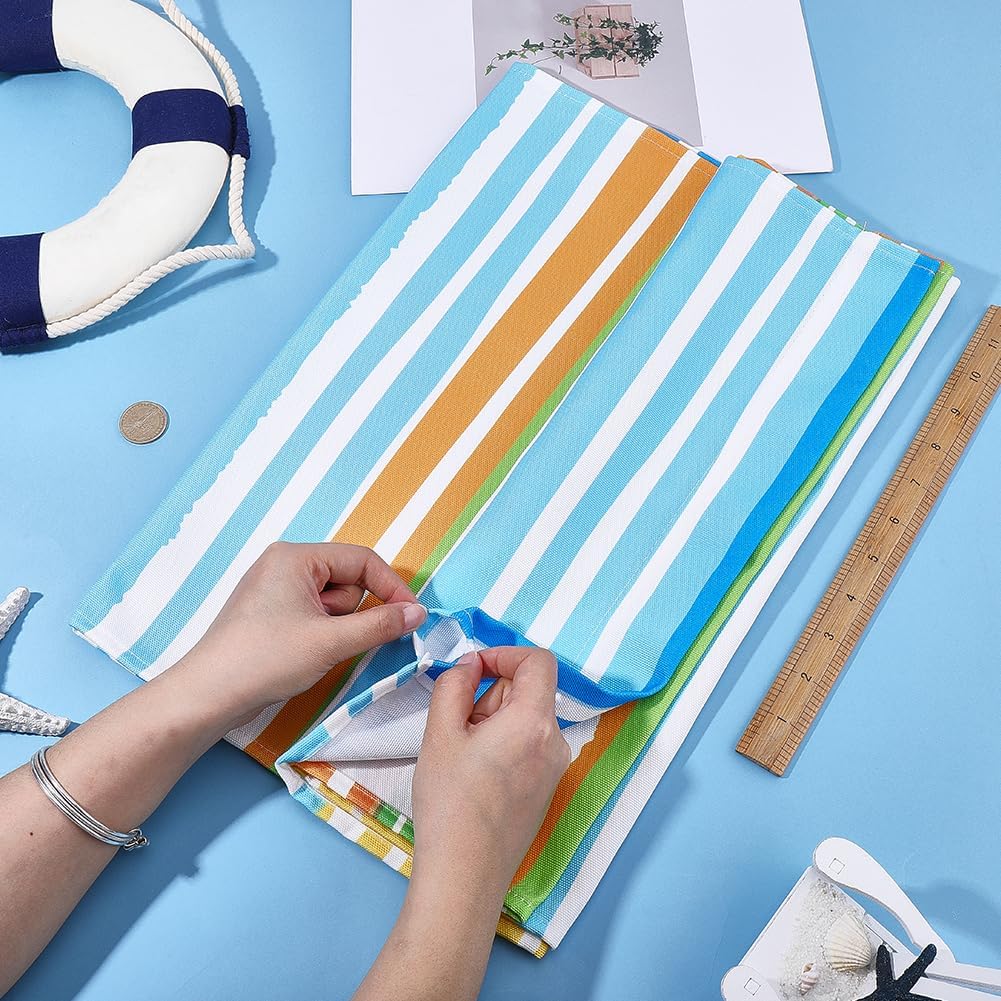 GORGECRAFT Thicker Beach Sling Patio Chairs Canvas 120x43.5cm Outdoor Folding Chair Replacement Fabric 12oz-Canvas Yellow Blue Stripe Lounge Reclining Replacement Cloth for Summer Garden Sunbathing