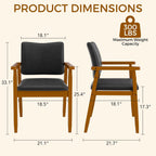 Dining Chairs with Arms Set of 4, Wood Frame Faux Leather Kitchen Chairs, Comfortable Upholstered Accent Chairs for Kitchen, Dining Room,and Living Room(Black)