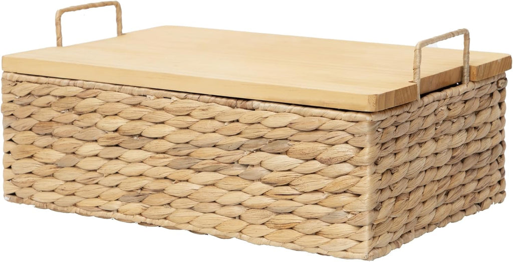 Handmade Water Hyacinth Woven Storage Basket with Lid, Multi - Functional Wicker Organizing Baskets (Large)