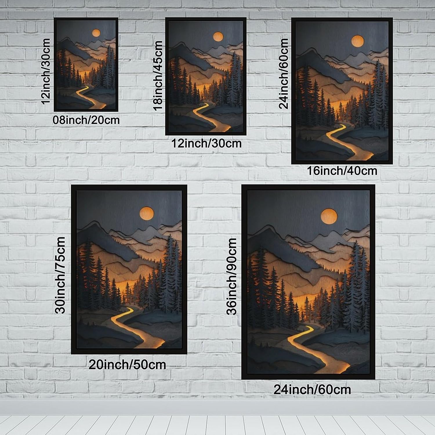 WANXU Sparkling River And Full Moon Layered Mountain Landscape Wall Print, Rustic Forest Scene for Country House Decor Or Themed Interiors Canvas Poster Bedroom Decor Sports Landscape Office Room Deco