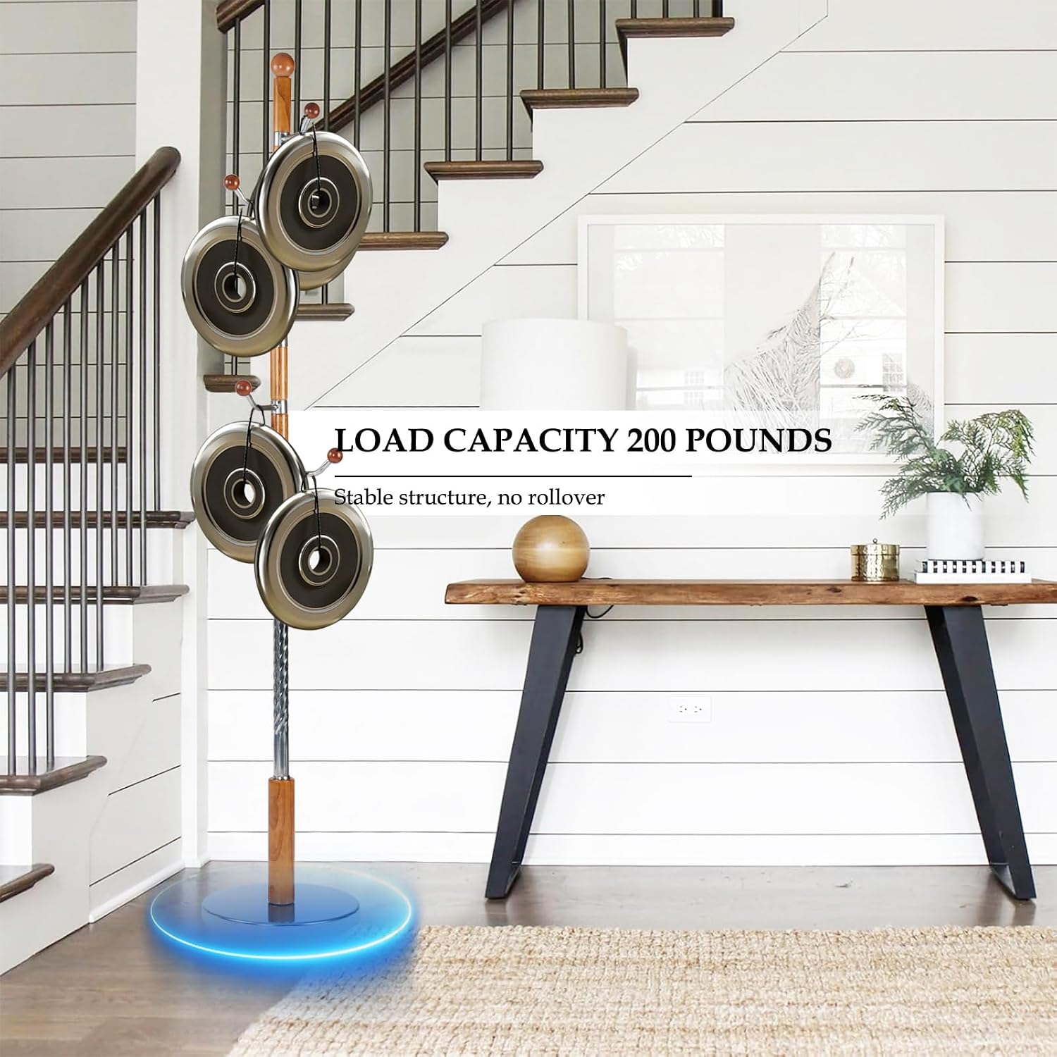 Wood Coat Rack Freestanding, Natural Coats Tree Stand with 14 Hooks, 73" Sturdy and Easy Assembly Coat Rack Stand for Entryway, Hallway, Bedroom, Bags, Hats (Metal Disc Base, Walnut Swivel Hook)