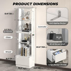 VersionTECH. Glass Display Cabinet, 4-Tier Curio Cabinet with RGB Lights for Collectibles, Corner Display Case with Drawers, Adjustable Glass Shelves, Human Body Sensor, Mirror Backing, White