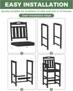 Outdoor Patio Tall Adirondack Bar Chairs Set of 2, All-Weather HDPE Bar Height Adirondack Stools for Balcony, Bistro, Garden, Backyard, Pool, Deck | Black