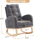 cinkehome Nursery Rocking Chair with Retractable Foot Rest, Glider Rocking Chair with Solid Wood Legs, High Back, Button Decors, Mid Century Rocker Chair, Grey