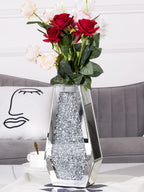 Flower Vase Crushed Diamond Vases for Decor Silver Mirror Vases for Centerpieces, Bling Crystal Decorative Glass Vase for Home Decor, 12 Inch - Can’t Hold Water